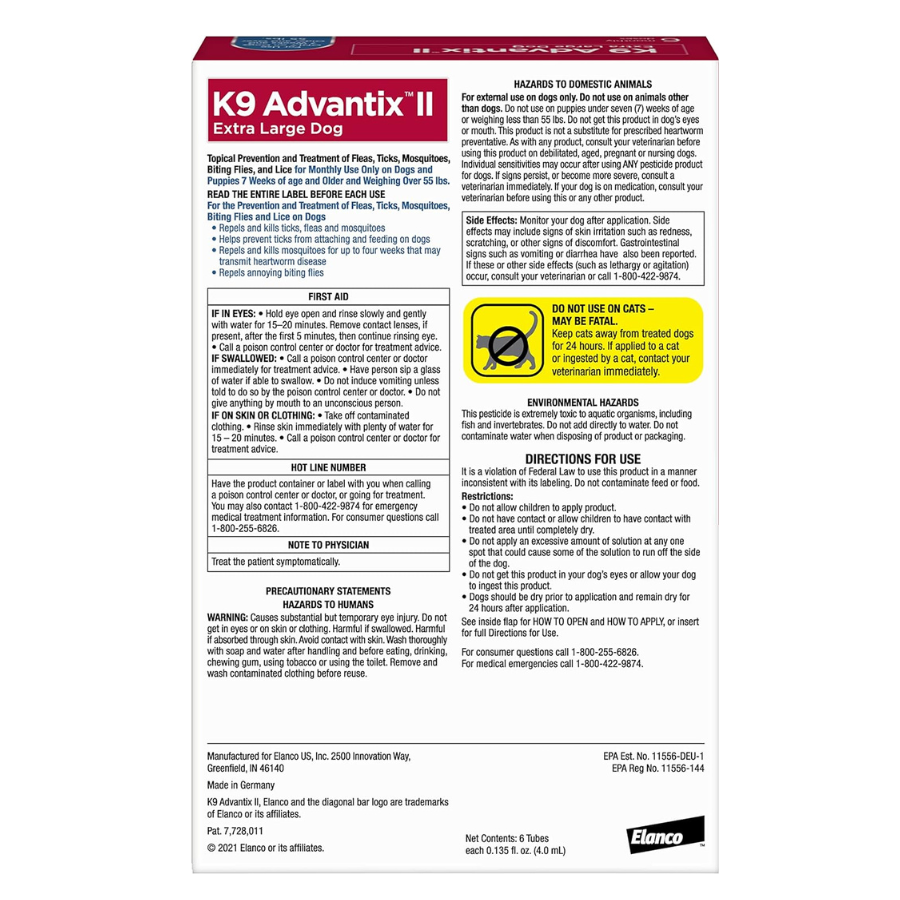 Elanco K9 Advantix II Extra Large Dog Topical Flea and Tick Treatment - Over 25 kg