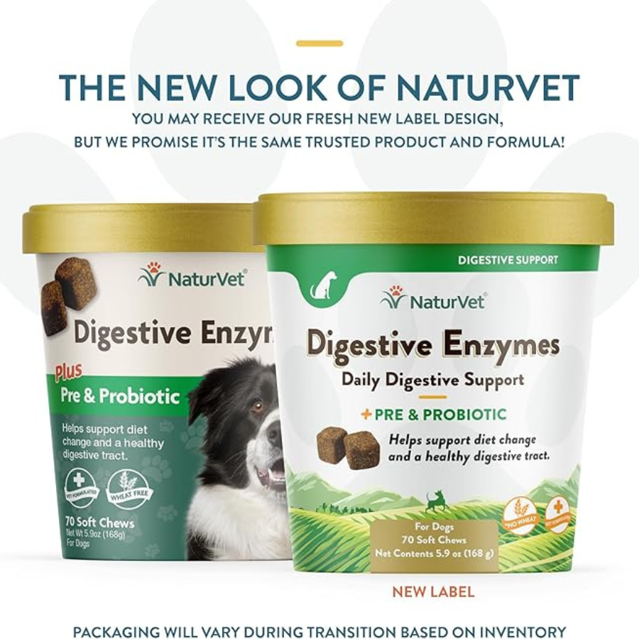 NaturVet Digestive Enzymes With Prebiotics and Probiotic - 70 Soft Chews