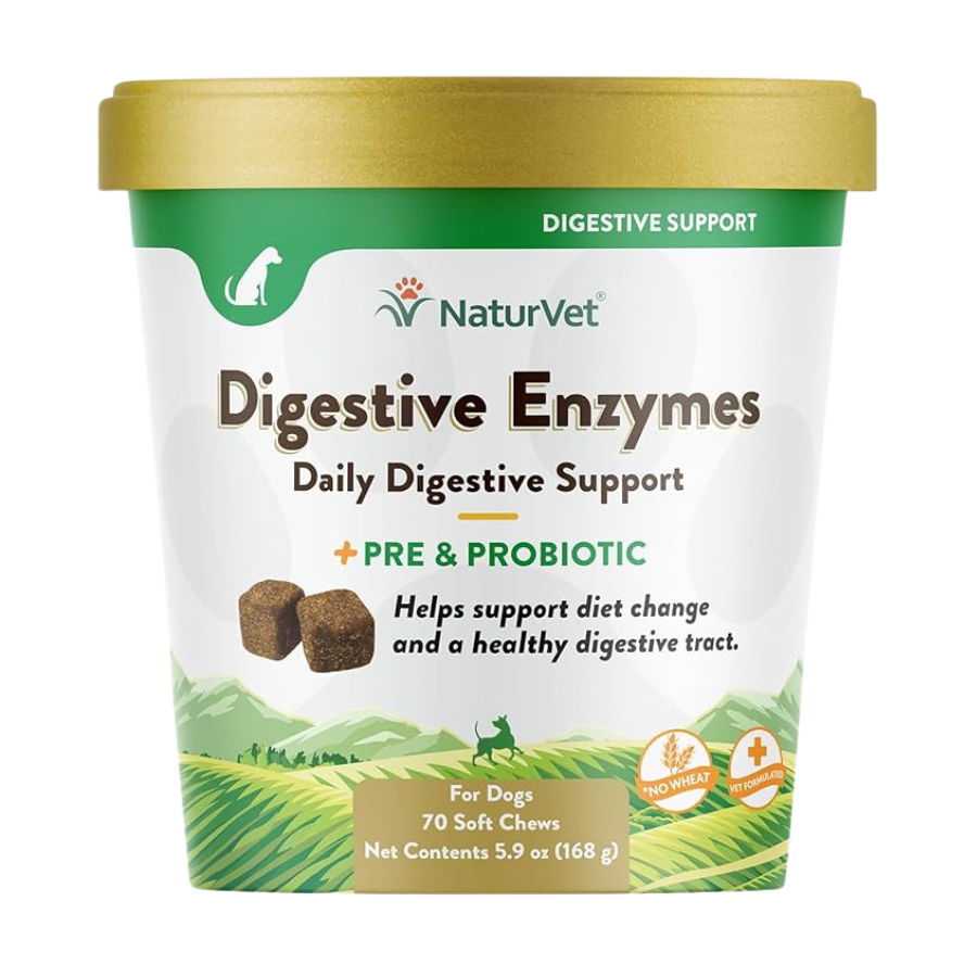 NaturVet Digestive Enzymes With Prebiotics and Probiotic - 70 Soft Chews