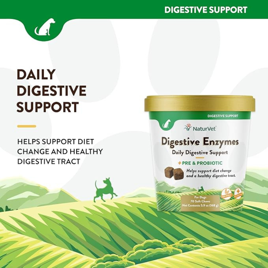 NaturVet Digestive Enzymes With Prebiotics and Probiotic - 70 Soft Chews