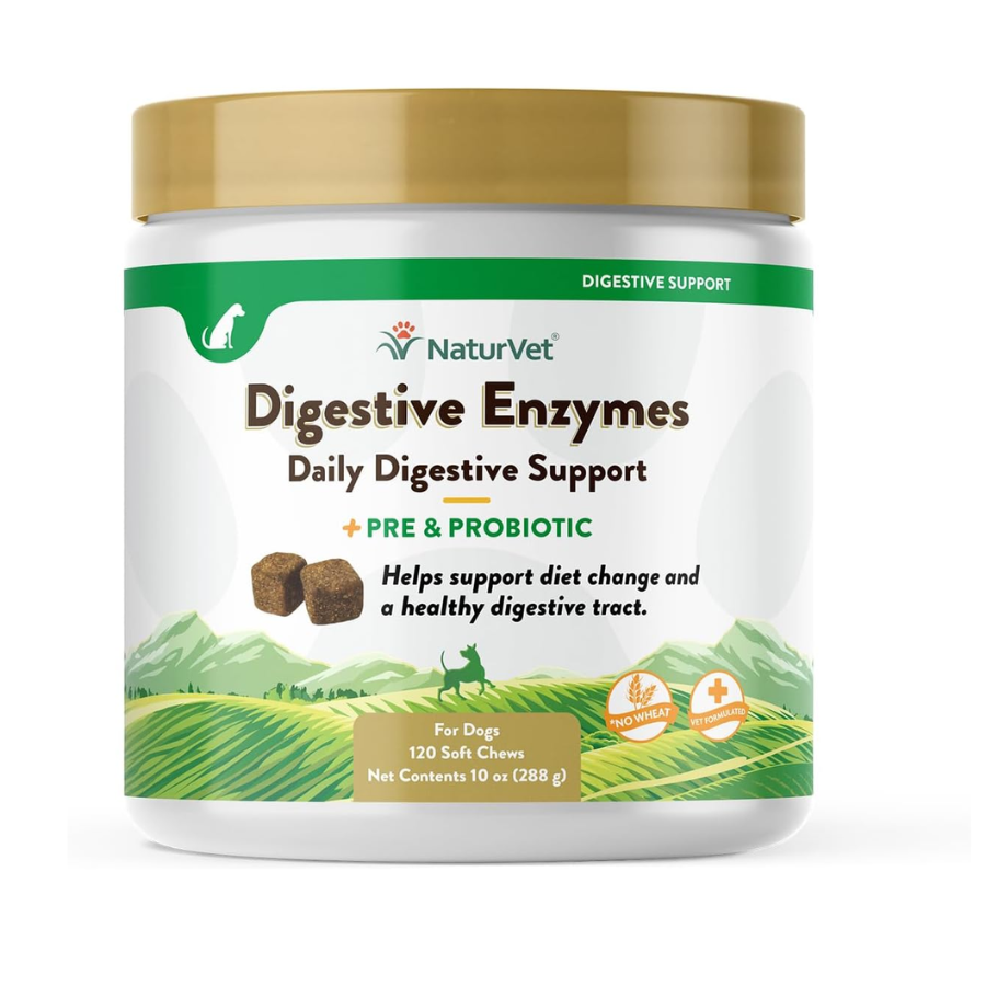 NaturVet Digestive Enzymes With Prebiotics and Probiotic - 120 Soft Chews