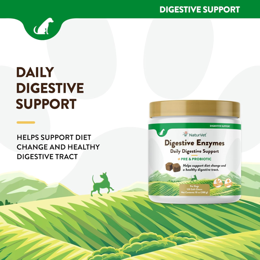 NaturVet Digestive Enzymes With Prebiotics and Probiotic - 120 Soft Chews