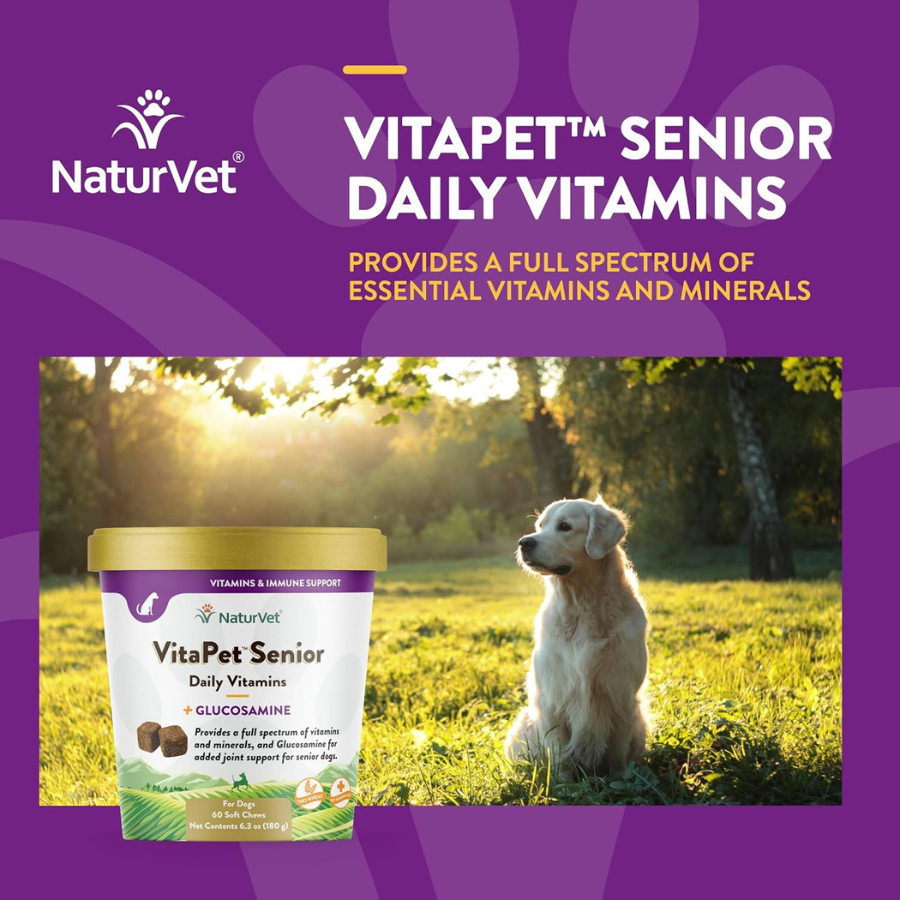 NaturVet Soft Chew VitaPet Daily Vitamin Plus Glucosamine for Seniors - 60 Chews