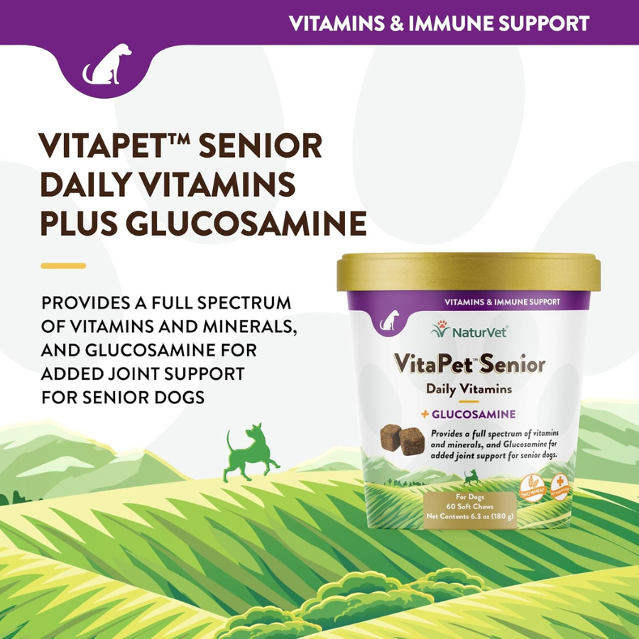 NaturVet Soft Chew VitaPet Daily Vitamin Plus Glucosamine for Seniors - 60 Chews