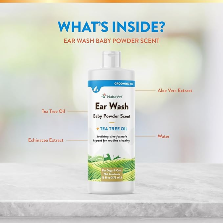 NaturVet Tea Tree Ear Wash with Aloe - 16 oz