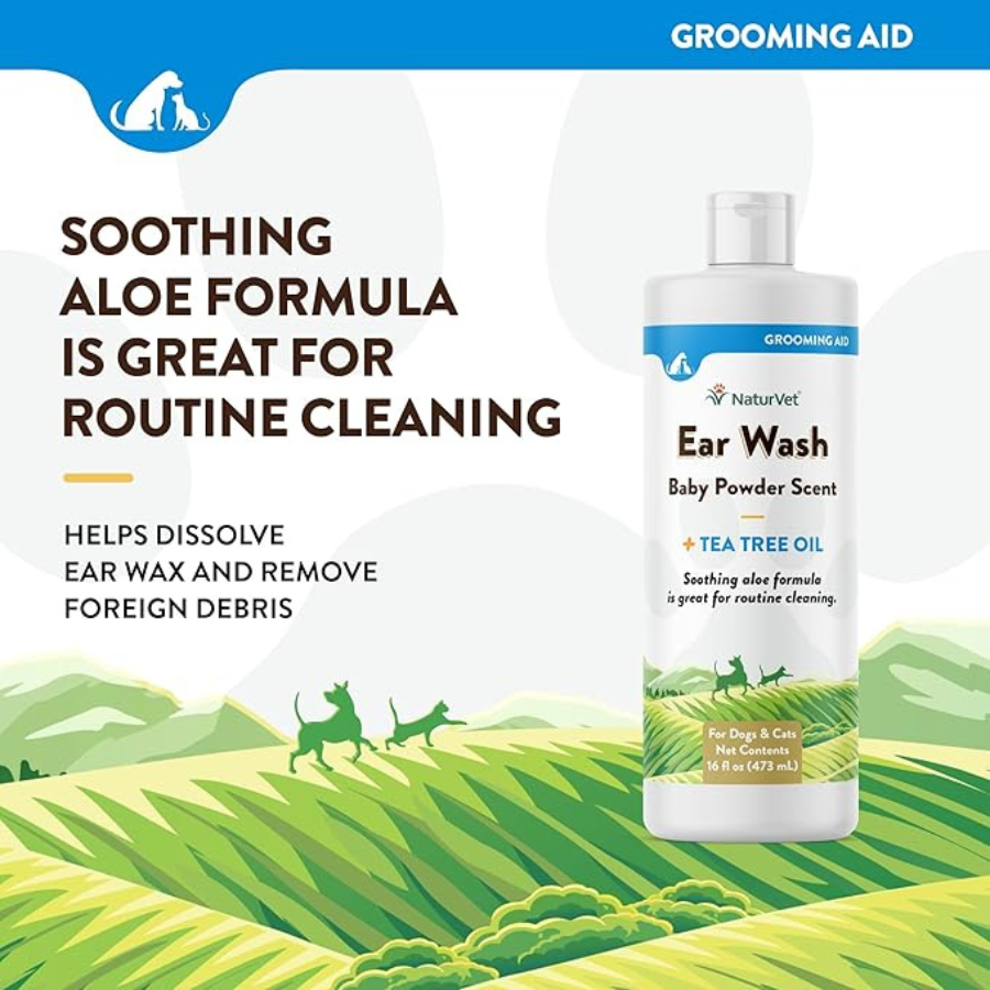 NaturVet Tea Tree Ear Wash with Aloe - 16 oz