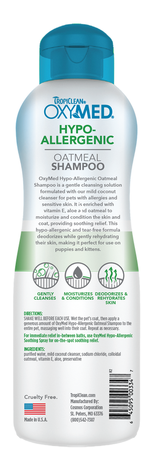 TropiClean OxyMed Hypoallergenic Oatmeal Shampoo - 20 oz