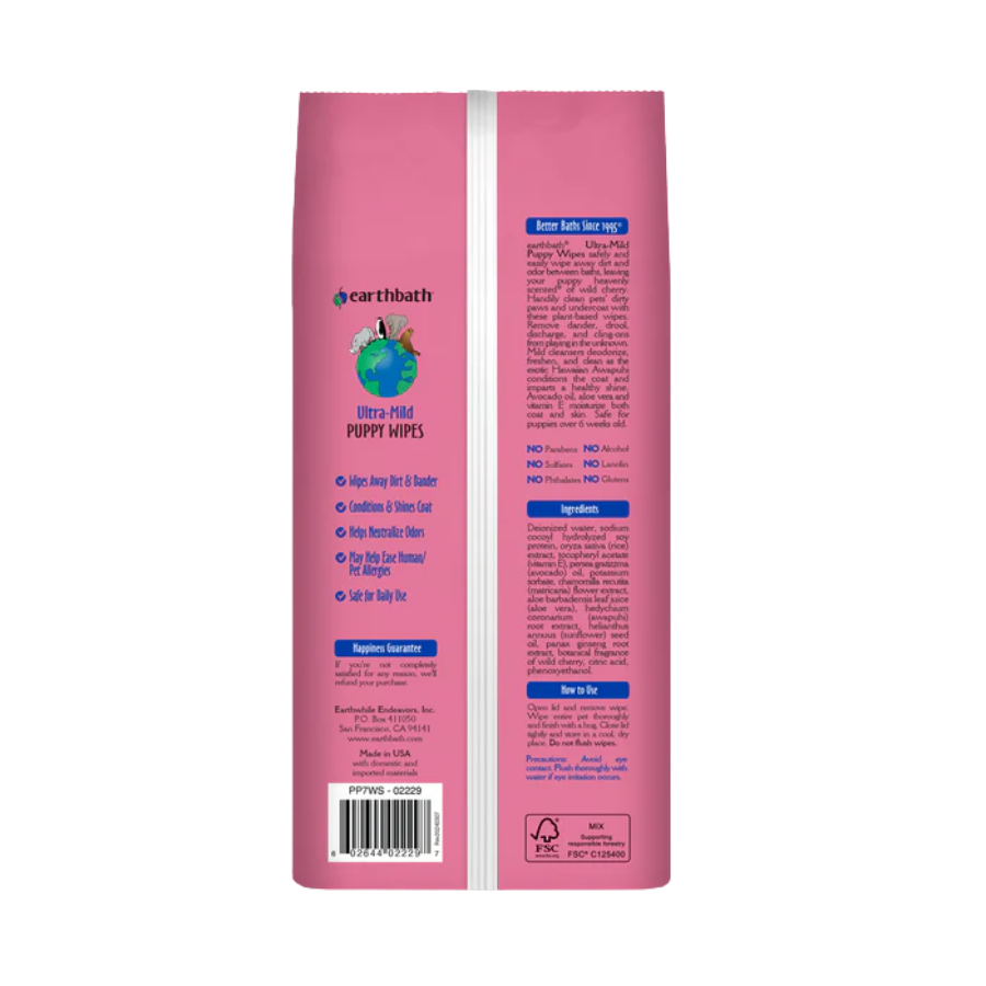 earthbath Wild Cherry Travel Wipes for Puppies - 28 Wipes
