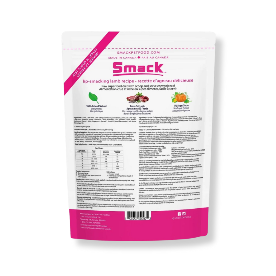 Smack Lip Smacking Lamb Raw Dehydrated Food for Dogs