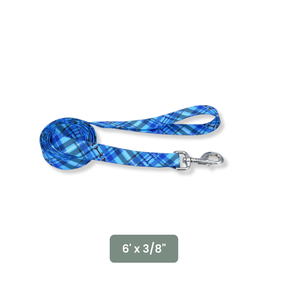 Coastal Blue Plaid Bones Leash