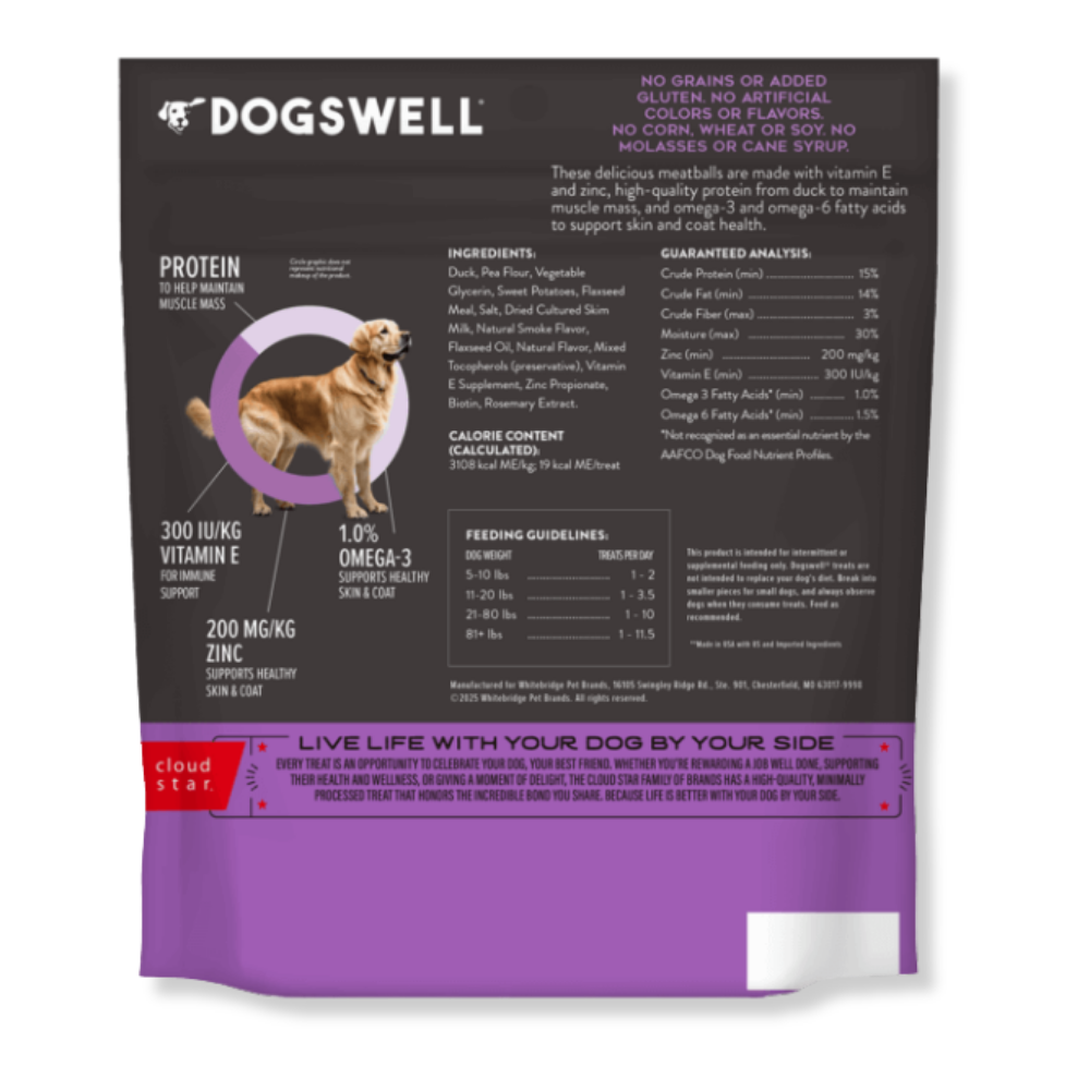 Dogswell Skin and Coat Meatballs Duck Dog Treats - 14 oz