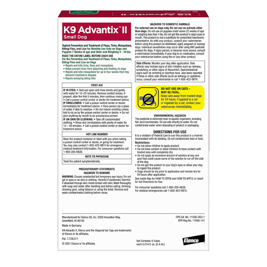 Elanco K9 Advantix II Small Dog Topical Flea and Tick Treatment - Under 4.5 kg