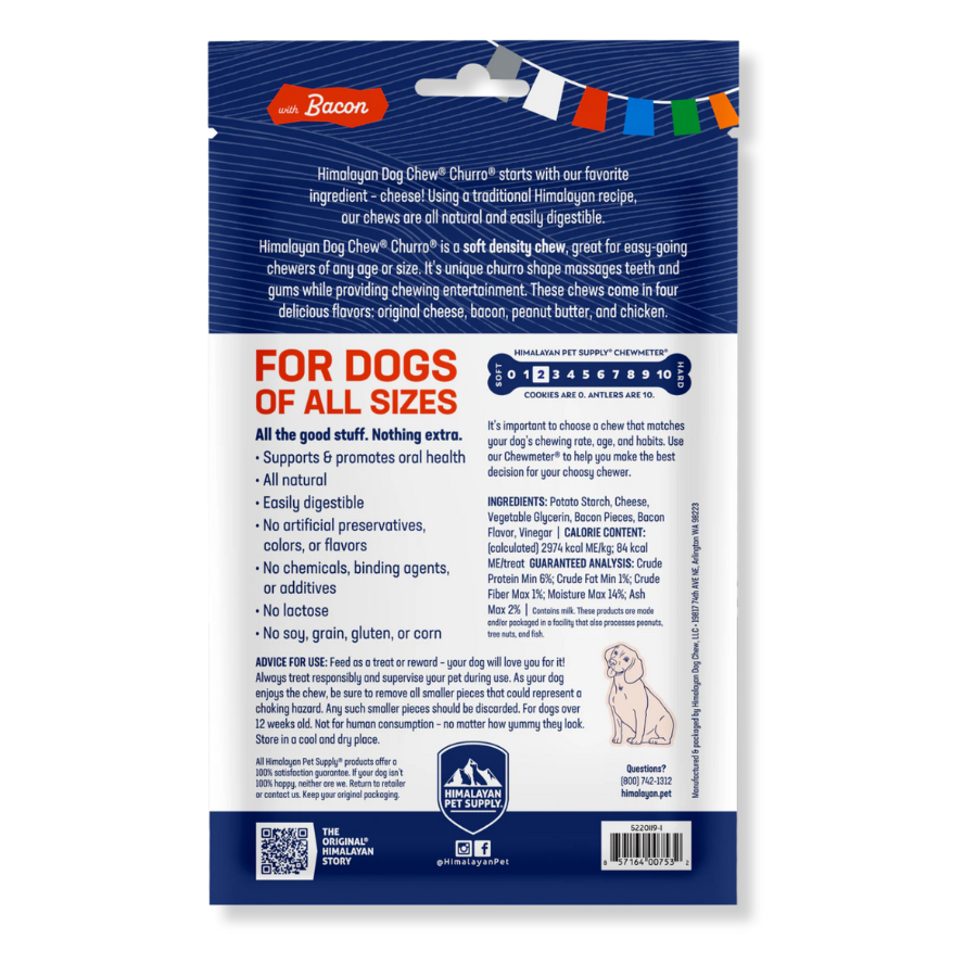 Himalayan Pet Supply Churro Bacon Yak Dog Chew - 4 Pack