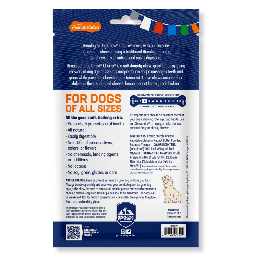 Himalayan Pet Supply Churro Peanut Butter Yak Dog Chew - 4 Pack