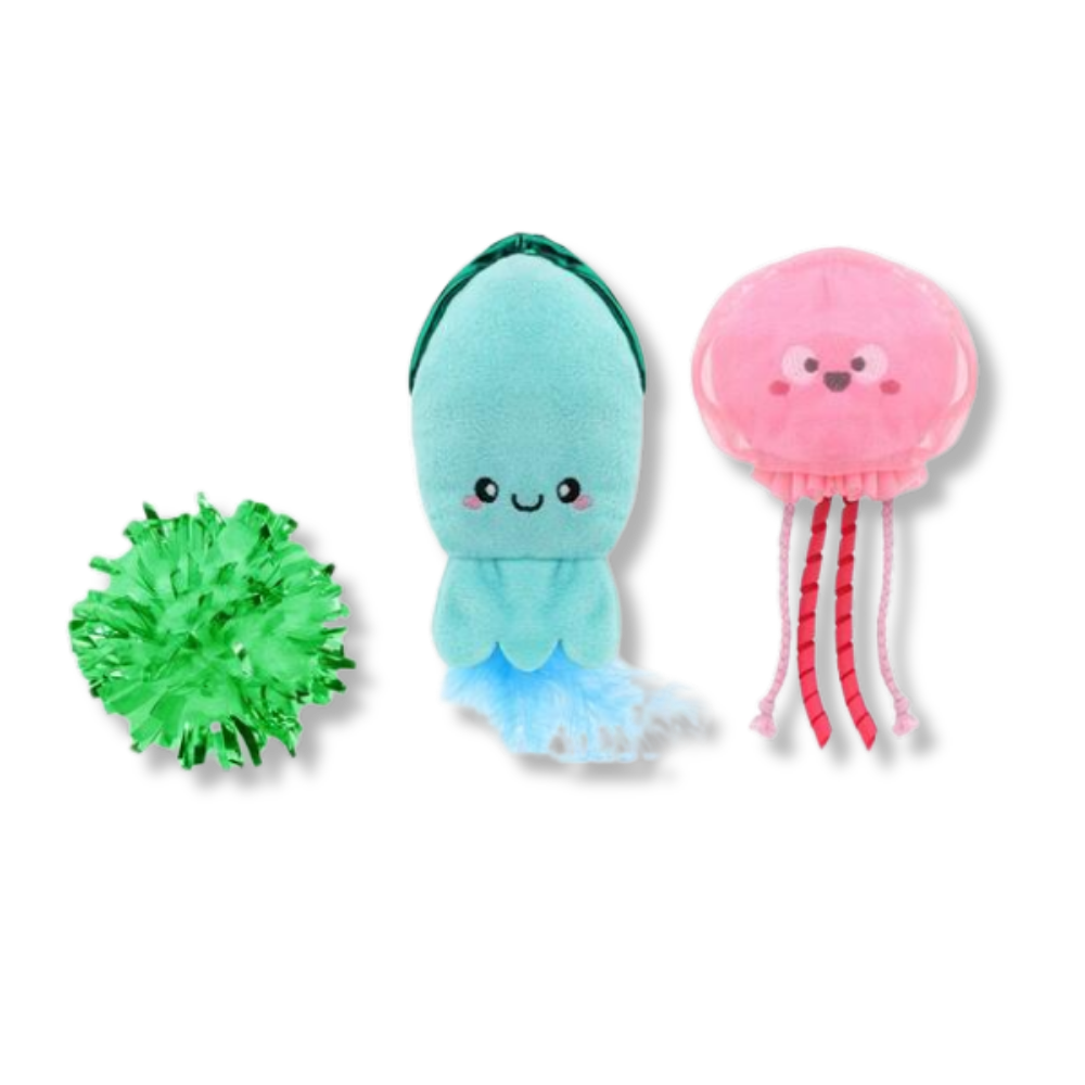 HugSmart Meow Buddies Ocean Pals Jellyfish and Squid Cat Toy