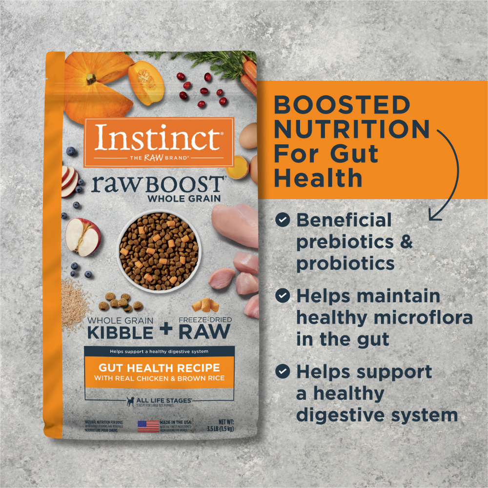 Instinct Raw Boost Whole Grain Gut Health Chicken and Brown Rice - 18 lbs