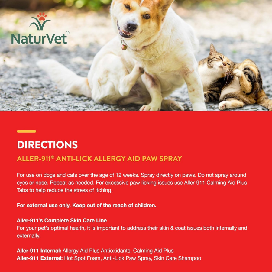 NaturVet Aller-911 Anti-Lick Paw Spray - 8 oz
