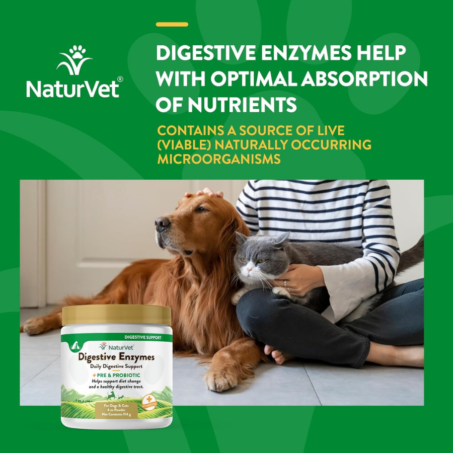 NaturVet Digestive Enzymes Powder with Prebiotics and Probiotics - 4 oz