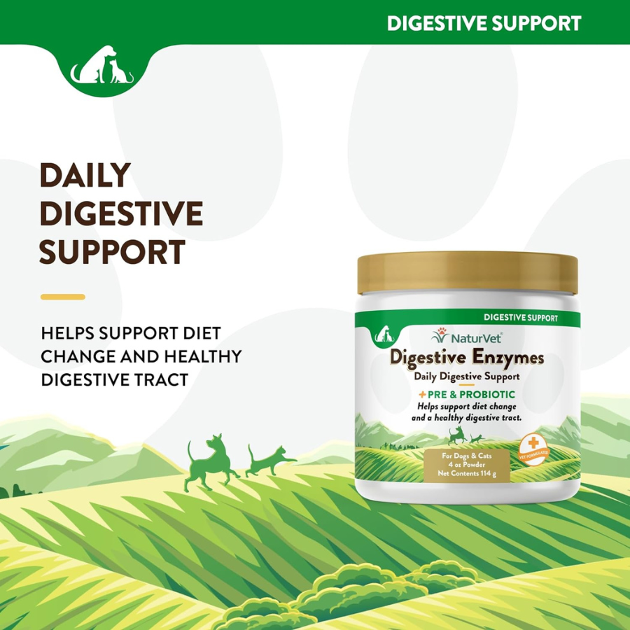 NaturVet Digestive Enzymes Powder with Prebiotics and Probiotics - 4 oz