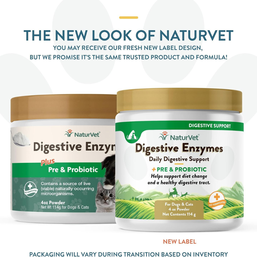 NaturVet Digestive Enzymes Powder with Prebiotics and Probiotics - 4 oz