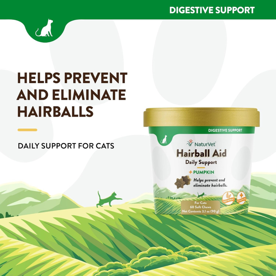 NaturVet Hairball Aid Plus Pumpkin Soft Chews for Cats - 60 Chews