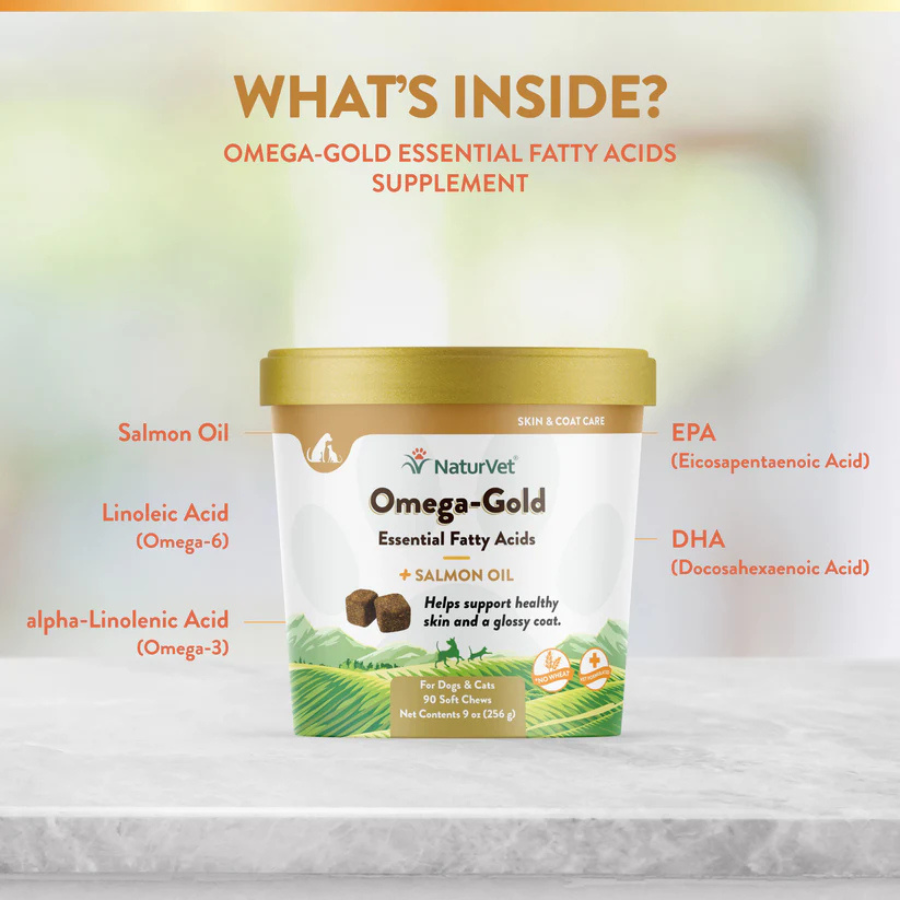 NaturVet Soft Chew Omega-Gold Plus Salmon Oil - 90 Count