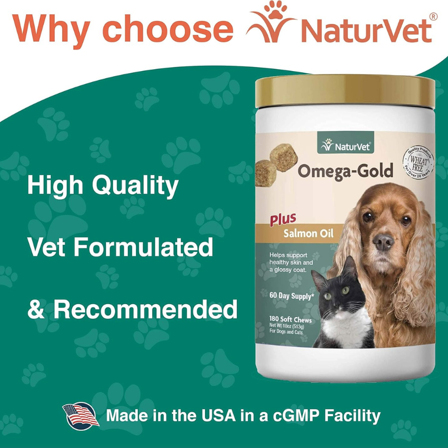 NaturVet Soft Chew Omega-Gold Plus Salmon Oil - 180 Count