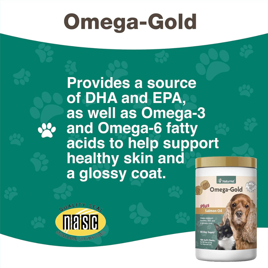 NaturVet Soft Chew Omega-Gold Plus Salmon Oil - 180 Count
