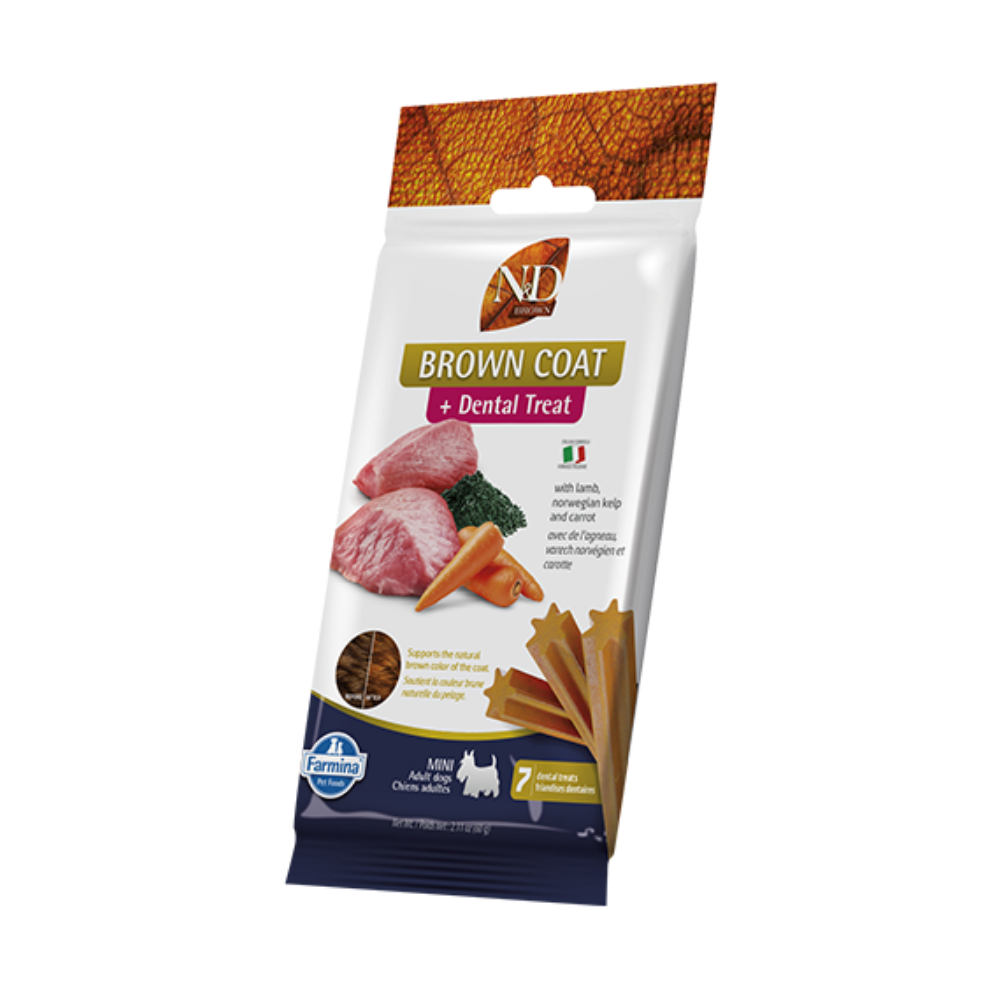 Farmina N&D Brown Coat Dental Treat with Lamb, Kelp and Carrot for Mini Dogs - 7 Chews