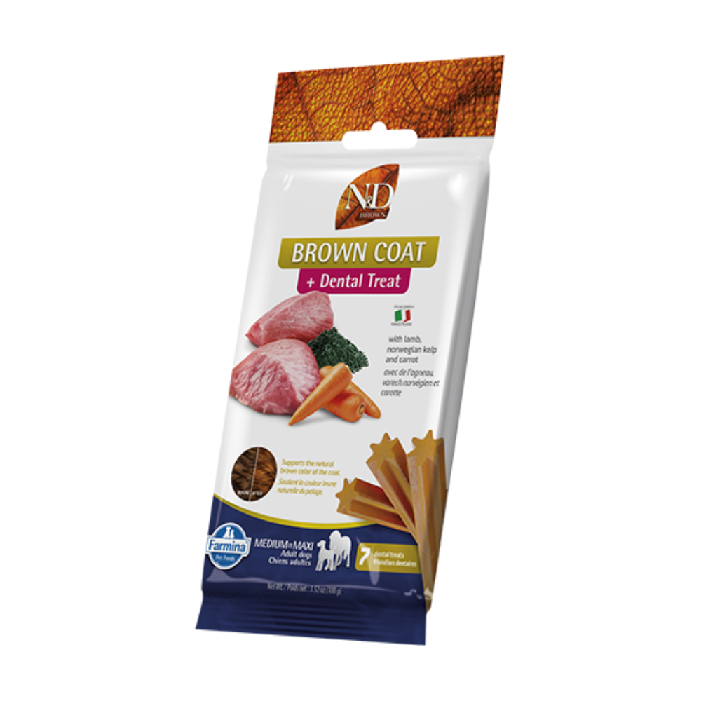 Farmina N&D Brown Coat Dental Treat with Lamb, Kelp and Carrot for Medium/Maxi Dogs - 7 Chews