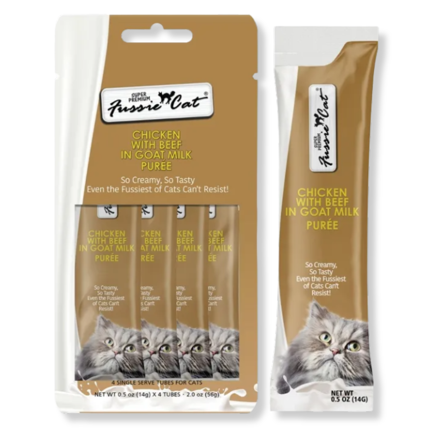 Fussie Cat Goat Milk Purée Treats Chicken with Beef (4 Tubes)