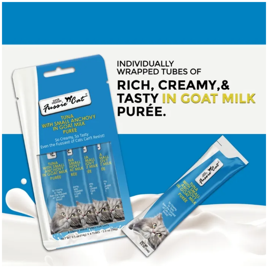 Fussie Cat Goat Milk Purée Treats Tuna with Small Anchovy (4 Tubes)