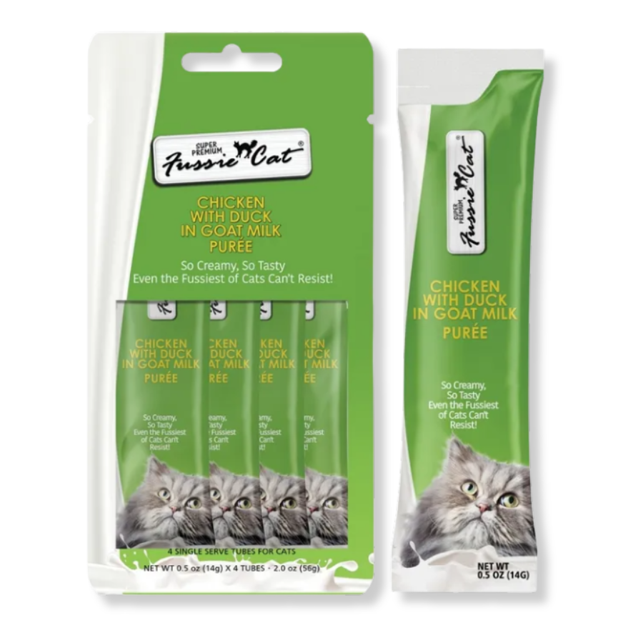 Fussie Cat Goat Milk Purée Treats Chicken with Duck (4 Tubes)