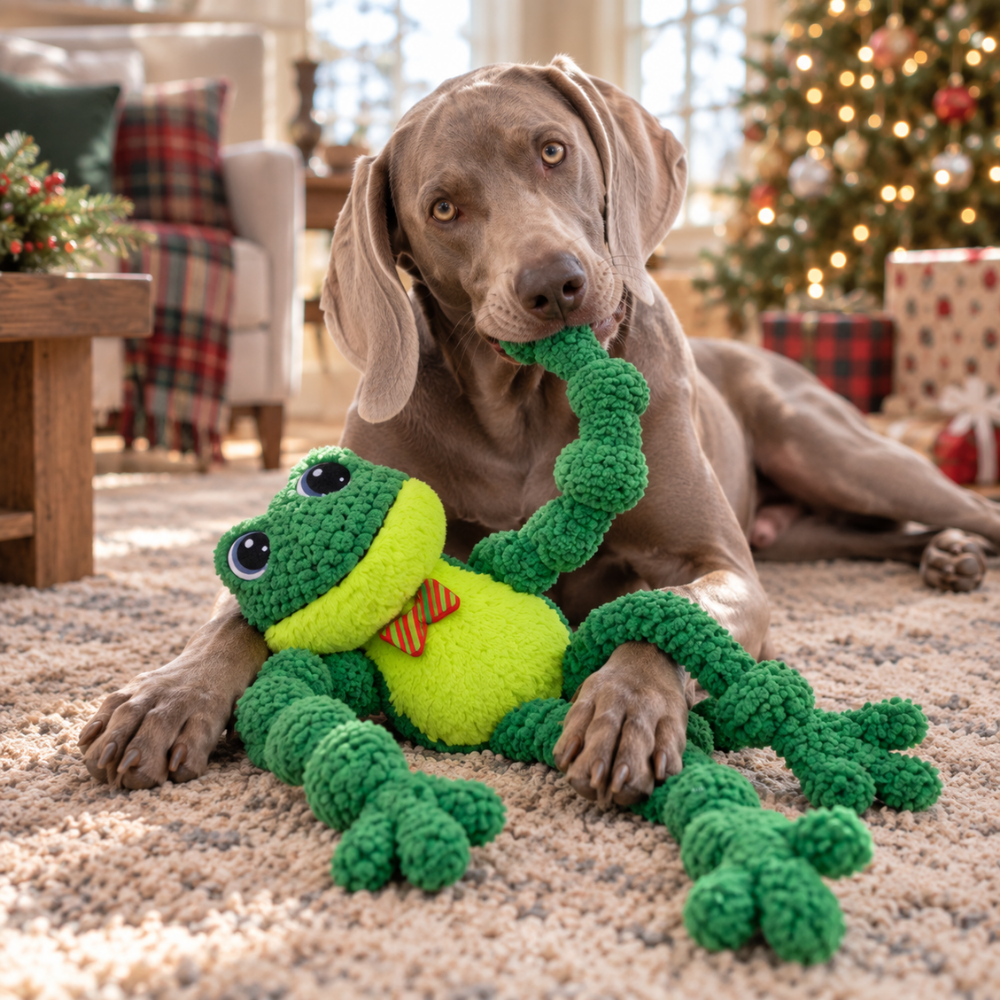 KONG Holiday Knots Bow Tie Frog - Large/X-Large