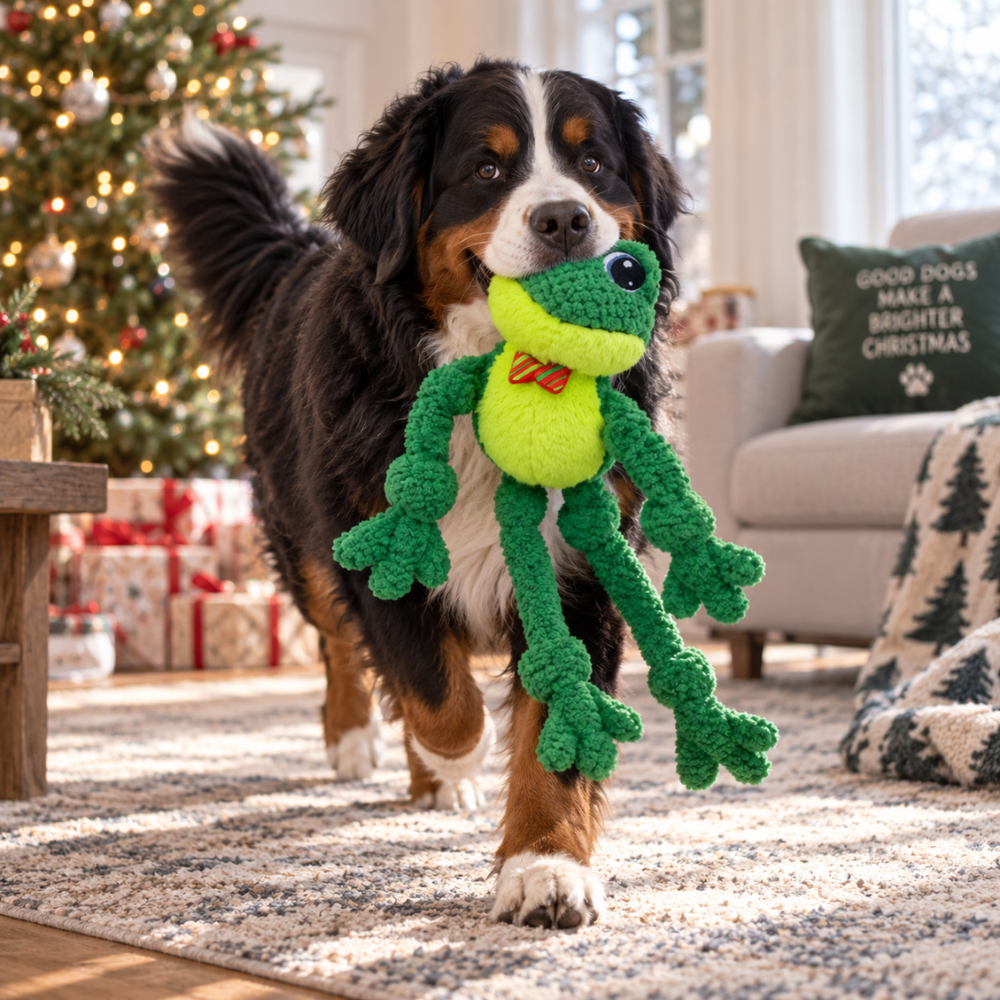 KONG Holiday Knots Bow Tie Frog - Large/X-Large