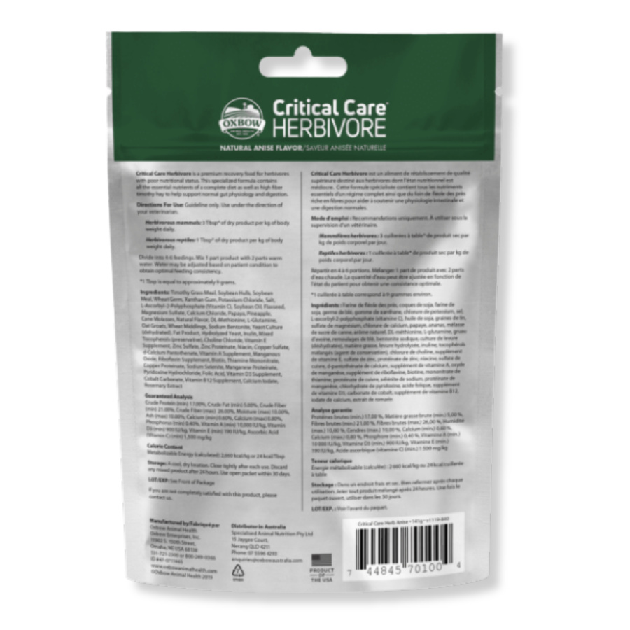 Oxbow Critical Care Herbivore Feeding Formula - Anise Flavour - 4.97 oz