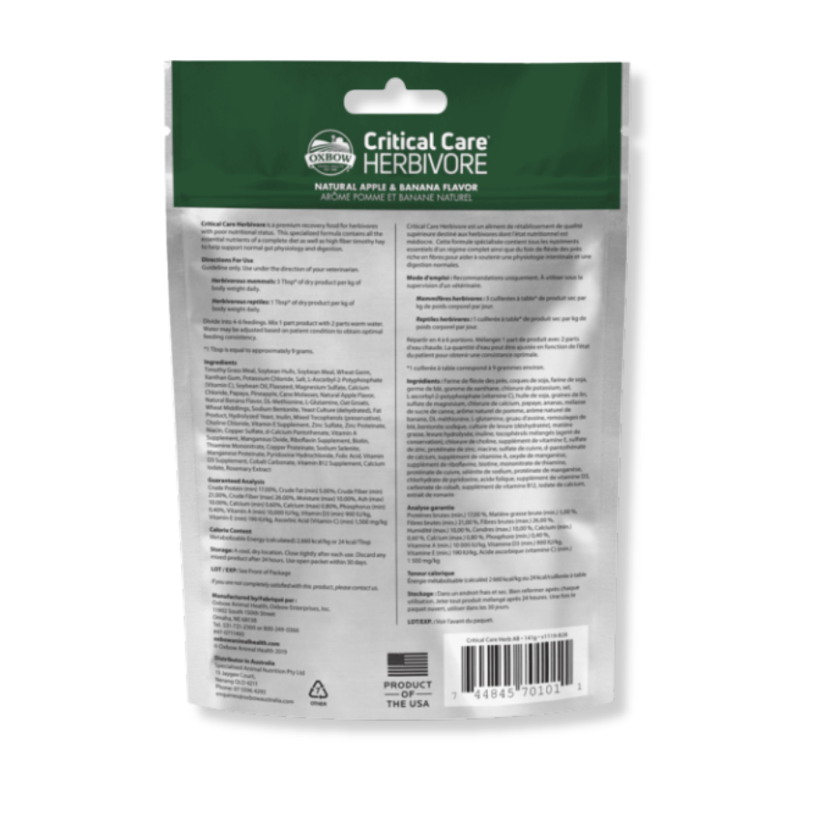 Oxbow Critical Care Herbivore Feeding Formula - Apple and Banana