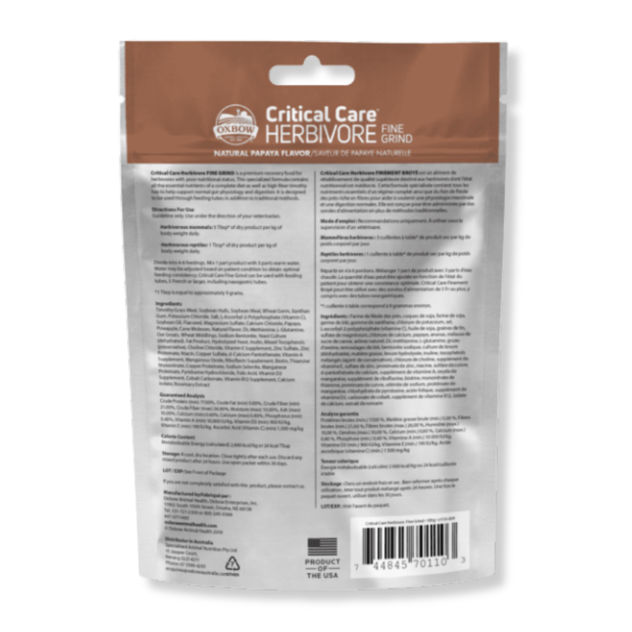 Oxbow Critical Care Herbivore Fine Grind Feeding Formula - Papaya - 3.53 oz