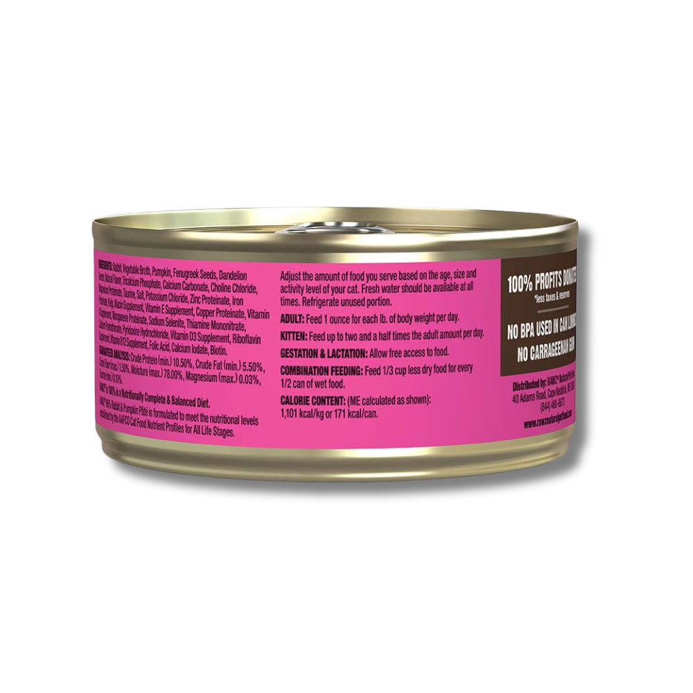 RAWZ 96% Rabbit and Pumpkin Pate for Cats - 5.5 oz (24 Cans)