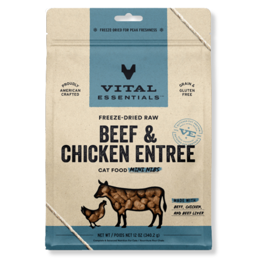 Vital Essentials Freeze-Dried Raw Beef and Chicken Entrée for Cats - Mini Nibs - 12 oz