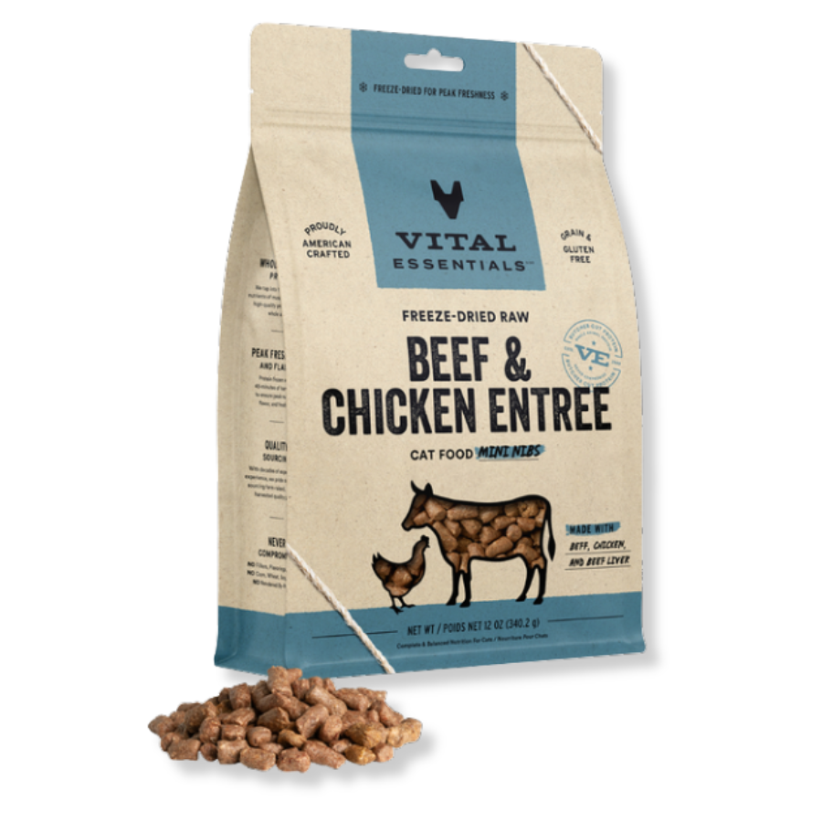 Vital Essentials Freeze-Dried Raw Beef and Chicken Entrée for Cats - Mini Nibs - 12 oz