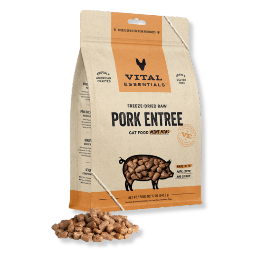 Vital Essentials Freeze-Dried Raw Pork Entrée for Cats - Mini Nibs - 12 oz