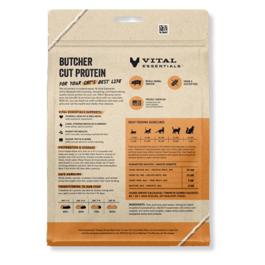 Vital Essentials Freeze-Dried Raw Pork Entrée for Cats - Mini Nibs - 12 oz