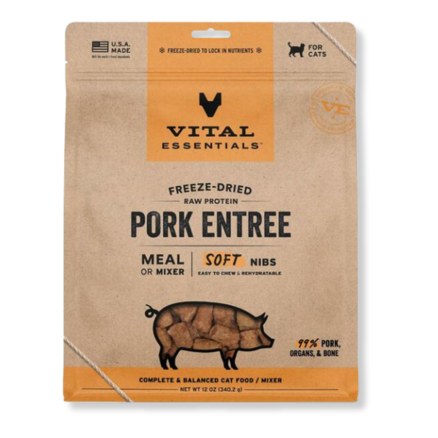 Vital Essentials Freeze-Dried Raw Pork Entrée for Cats - Soft Nibs - 12 oz
