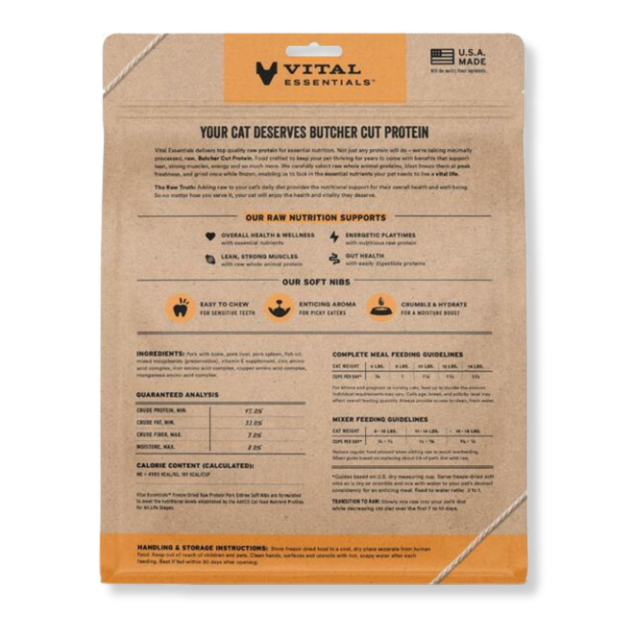 Vital Essentials Freeze-Dried Raw Pork Entrée for Cats - Soft Nibs - 12 oz