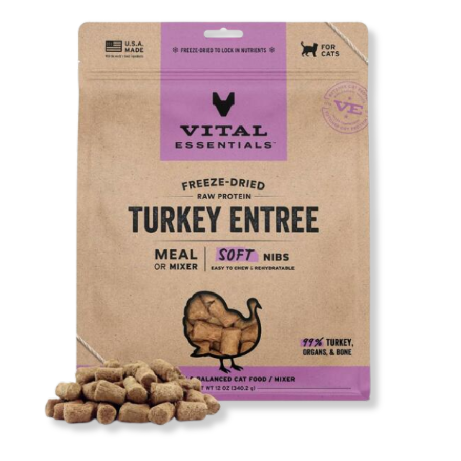 Vital Essentials Freeze-Dried Raw Turkey Entrée for Cats - Soft Nibs - 12 oz