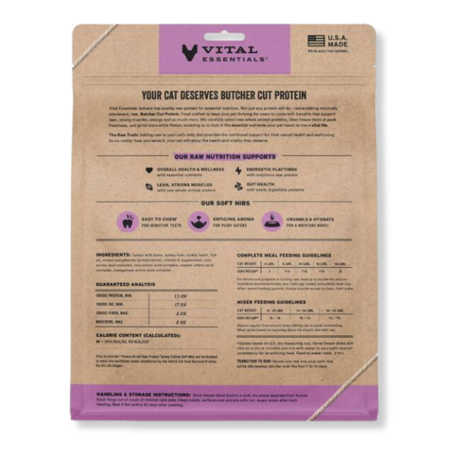 Vital Essentials Freeze-Dried Raw Turkey Entrée for Cats - Soft Nibs - 12 oz