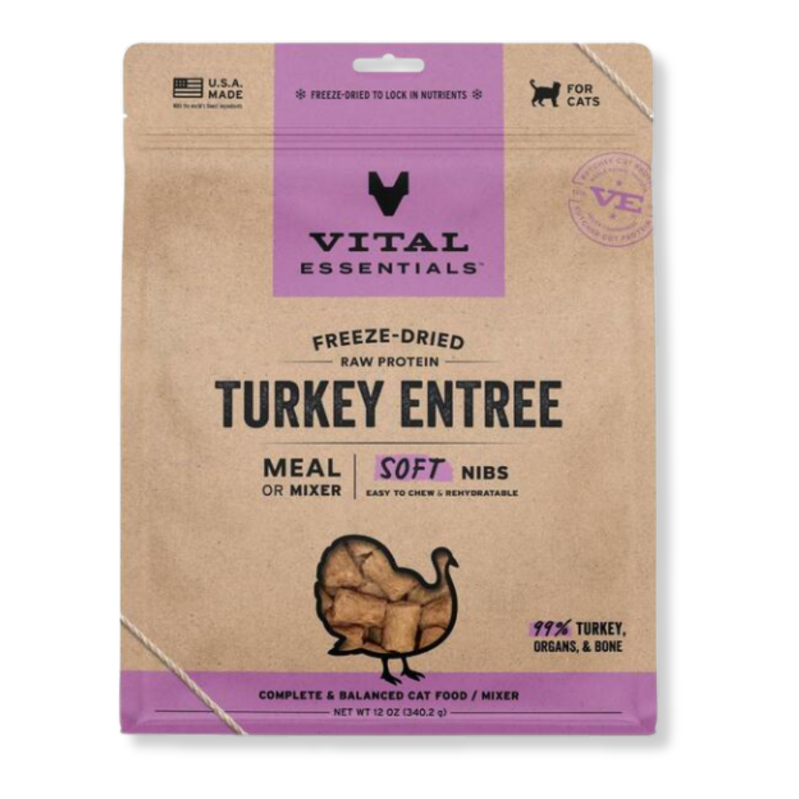 Vital Essentials Freeze-Dried Raw Turkey Entrée for Cats - Soft Nibs - 12 oz