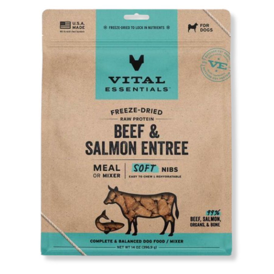 Vital Essentials Freeze-Dried Raw Beef and Salmon Entrée for Dogs - Soft Nibs - 14 oz