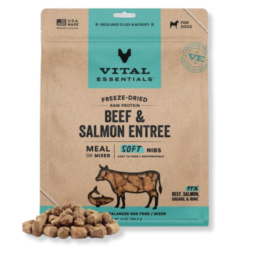 Vital Essentials Freeze-Dried Raw Beef and Salmon Entrée for Dogs - Soft Nibs - 14 oz